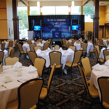 North Lobby banquet-style set up for Vancouver Canucks